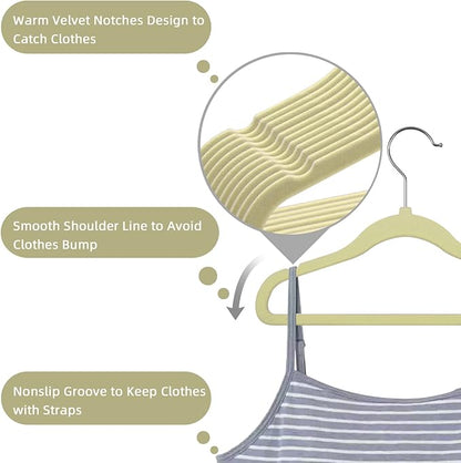 GoodtoU Kids Velvet Hangers,30 Pack Baby Hangers for Closet Non Slip Velvet Clothes Hangers Coat Hangers for Toddler Children Infant Hanger (Beige 30Pack)