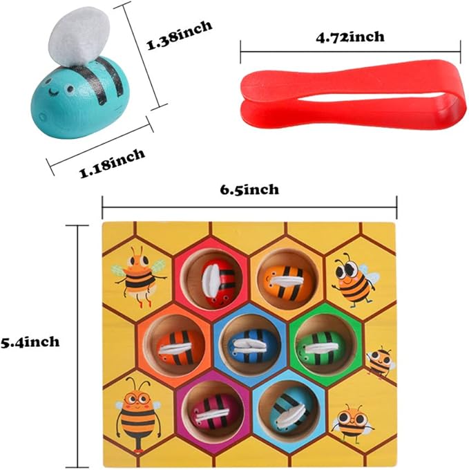 Toddler Fine Motor Skill Toy, Clamp Bee to Hive Matching Game, Montessori Wooden Bee Hive Toys, Wood Color Sorting Puzzle Early Learning Preschool Educational Gift for 2 3 4 Years Old Kids