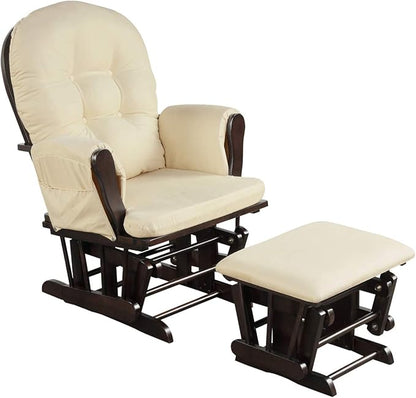 Costzon Nursery Glider with Ottoman, Upholstered Comfort Glider Rocker with Padded Cushion, Storage Pocket, Solid Wood Base, Rocking Chair Nursery for Breastfeeding, Maternity, Napping (Beige)