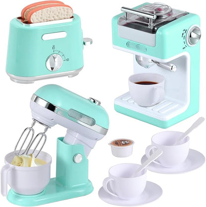 Ehome Kitchen Appliances Toys, Play Kitchen Accessories Set, Pretend Kitchen Toys with Coffee Maker, Mixer, Toaster with Realistic Lights & Sounds, Kids Kitchen Playset for Girls Boys Ages 3-8