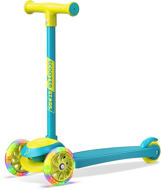 3 Wheel Scooter for Kids, Smooth Light Up LED Front Wheels, Wide Anti Slip Deck, Rear Foot Brake, Easy Lean to Steer Maneuvering, Indoor & Outdoor Ride On Toys for Ages 2 Up,