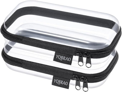 YQBRAO 2PCS Zippered Hard Pouch Double,Portable Waterproof Cosmetic Bag with Zipper,DIY Storage Organizer Bins,Hard Plastic Case,Clear Zipper Bags for Organizing,Pencil Case