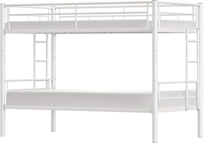 VECELO Twin Over Twin Bunk Bed with Built-in Ladder and Safety Guardrail, Heavy Duty Metal Bunkbeds, Space Saving, No Box Spring, White