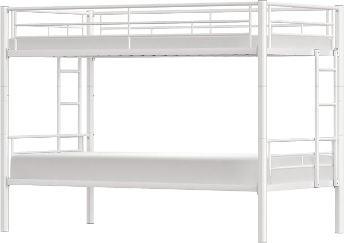 VECELO Twin Over Twin Bunk Bed with Built-in Ladder and Safety Guardrail, Heavy Duty Metal Bunkbeds, Space Saving, No Box Spring, White