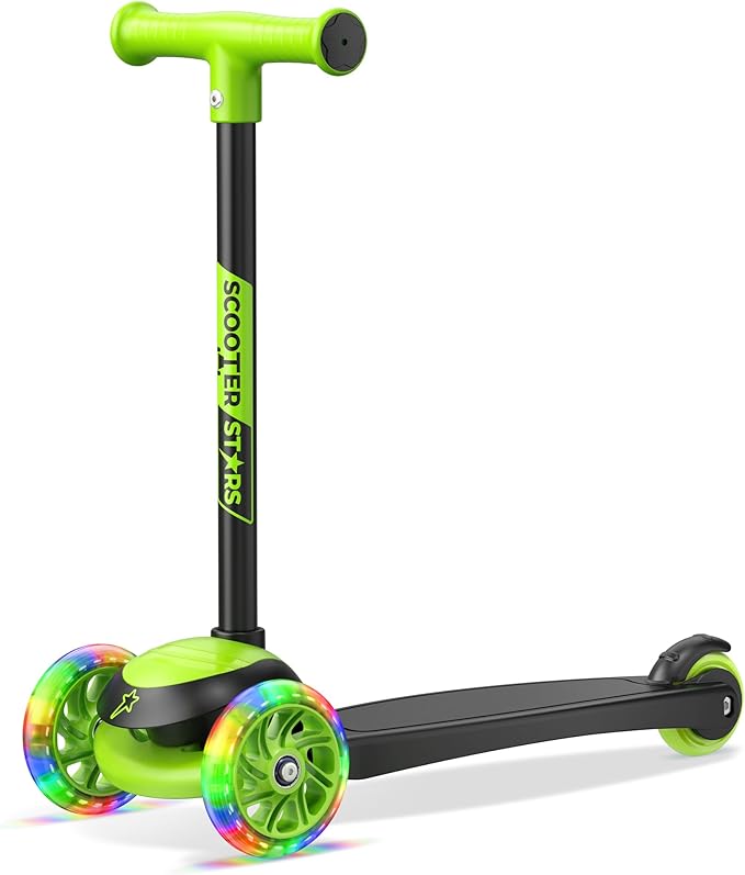 3 Wheel Scooter for Kids, Smooth Light Up LED Front Wheels, Wide Anti Slip Deck, Rear Foot Brake, Easy Lean to Steer Maneuvering, Indoor & Outdoor Ride On Toys for Ages 2 Up,