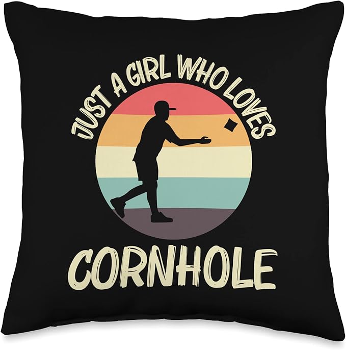 Cornhole Gift Cornhole Player Accessories & Stuff Funny Cornhole Designs for Girls Kids Bean Bag Toss Players Throw Pillow, 16x16, Multicolor