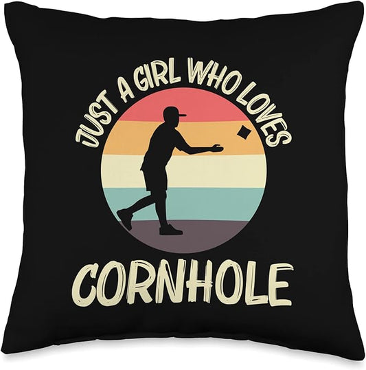 Cornhole Gift Cornhole Player Accessories & Stuff Funny Cornhole Designs for Girls Kids Bean Bag Toss Players Throw Pillow, 16x16, Multicolor