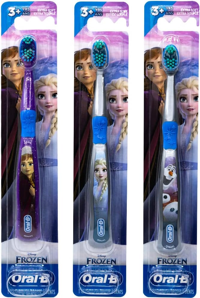 Oral-B Disney Frozen Kids Toothbrush 3+ Years Old Extra Soft Bundle Characters Elsa, Ann & Olaf - Pack of 3