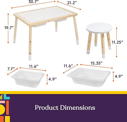 Special Supplies Kid’s Sensory Table Set with Deep Water and Sand Bins, Writable Lids, Chalk and Dry Erase Markers for Active, Hands-On Learning, Fun Play, Arts and Crafts - Pine Wood