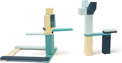 24 Piece Tegu Magnetic Wooden Block Set, Blues, 1-99 years old