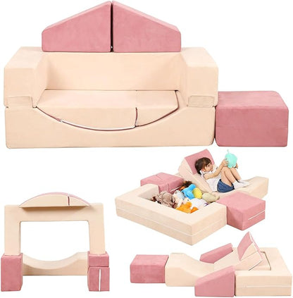 Kids Couch Toddler Couch, Modular Kids Play Couch with Recliner, Imaginative Kids Couch Sofa, Foam Play Couch for Creative Boys & Girls, Playroom Furniture Indoor
