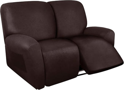 Loveseat Recliner Cover Leather Look Recliner Loveseat Covers Recliner Sofa Cover for 2 Seater Reclining Couch Spandex Fabric Washable 6 Pieces (2 Seater, 01 Chocolate)