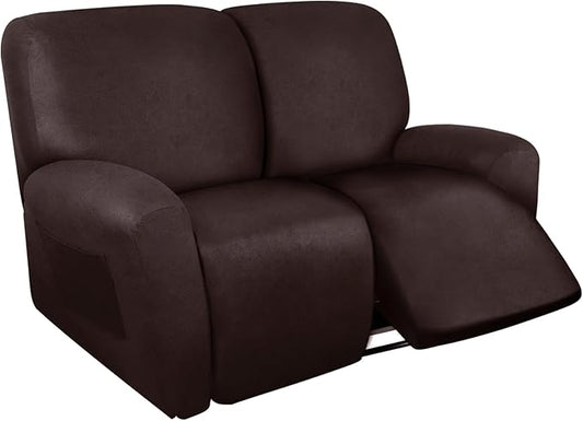 Loveseat Recliner Cover Leather Look Recliner Loveseat Covers Recliner Sofa Cover for 2 Seater Reclining Couch Spandex Fabric Washable 6 Pieces (2 Seater, 01 Chocolate)