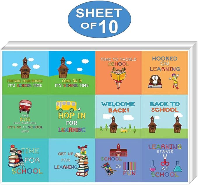 Creanoso Back to School and Guitar Inspiring Quote Stickers (10-Sheet) – Total 120 pcs (10 X 12pcs) Individual Small Size 2.1 x 2. Inches, DIY Designs, Decoration Art Decal for Boys & Girls, Children