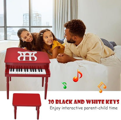 HONEY JOY Classical Kids Piano, 30-Key Mini Piano with Music Stand and Bench, Wooden Musical Instrument Toy with Lid & Music Rack, Gift for Boys Girls Ages 3+ …