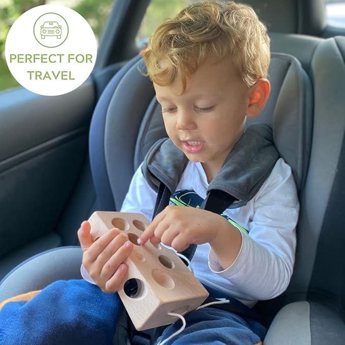 Montessori Wooden Cheese Lacing and Threading Activity Toy: Early Educational Fun for Babies, Toddlers, Boys, and Girls