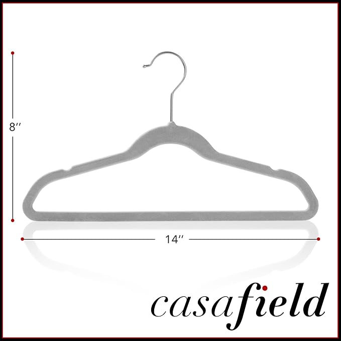 Casafield 50 Velvet Kid's Hangers - 14" Size for Children's Clothes - Gray