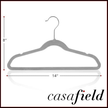 Casafield 50 Velvet Kid's Hangers - 14" Size for Children's Clothes - Gray