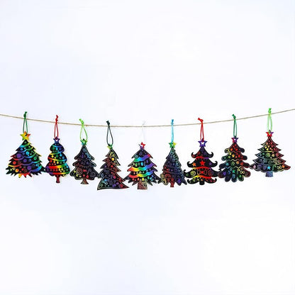 Winlyn 54 Sets 9 Styles Magic Color Scratch Black Christmas Tree Ornaments Christmas Tree Rainbow Scratch Art Decorations Christmas Craft Kit for Kids Classroom Activities Holiday Season Party Favors