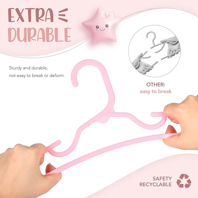HOUSE DAY Plastic Baby Hangers for Closet 60 Pack, Durable Plastic Kids Hangers for Baby Clothes, Thin & Compact Childrens Hangers, Space Saving Pink Baby Hangers, Small Hangers for Kids Clothes