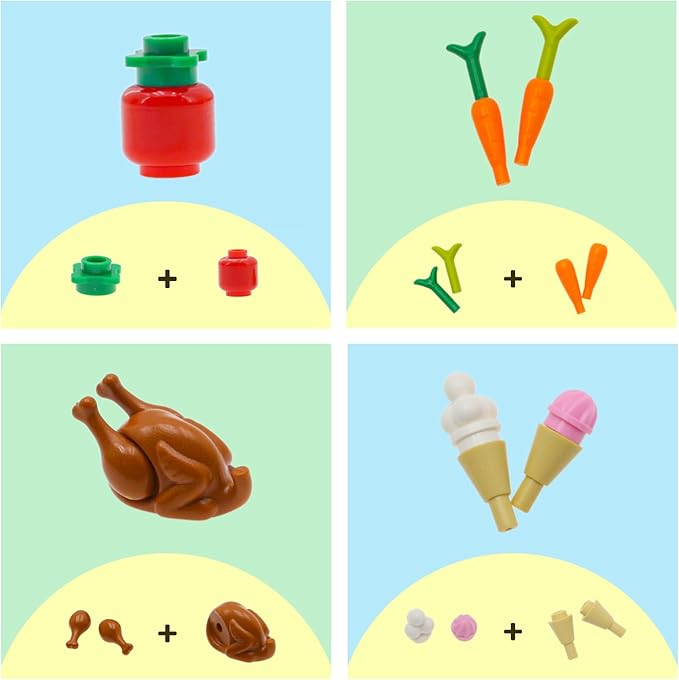 190pcs City-Supermarket-Kitchen Bricks Compatible with Major Brands,Food-Fruits-Apple-Banana Ice-Cream-Sundae-Capcake Chicken-Hotdog stall-Shopping-Trolley DIY-Picnic-Toys Gifts for Kids