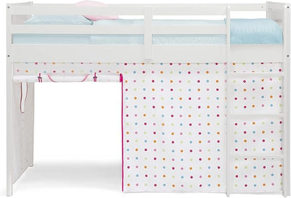 Delta Children Twin Loft Bed with Guardrail and Ladder + Tent [Bundle], White/Dots