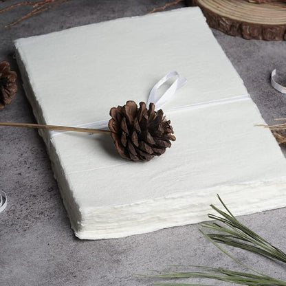 50 Sheets - Rough/Textured Watercolor Paper - 6 X 4 inches(150GSM) - Handmade/Deckle Edge Paper Made from Virgin Egyptian Cotton - Off-White by Leather Village