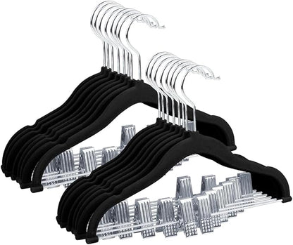 Stormix Baby Hangers, 14 Pack Pants Hangers with Clips, Non-Slip Clothes Hangers, Heavy-Duty Kids Hangers for Shirts, Pants, Skirts, Dresses, Jackets, Coat (Black)