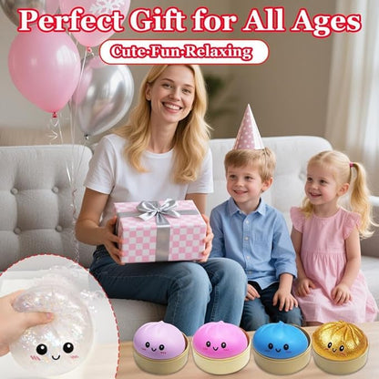 Glitter Dumpling, Glitter Dumpling Squishy with Box, Cute Anxiety Relief Fidget Toy, Soft Squeeze Decompression Dough for Adults (Flashing Blue Eyes)