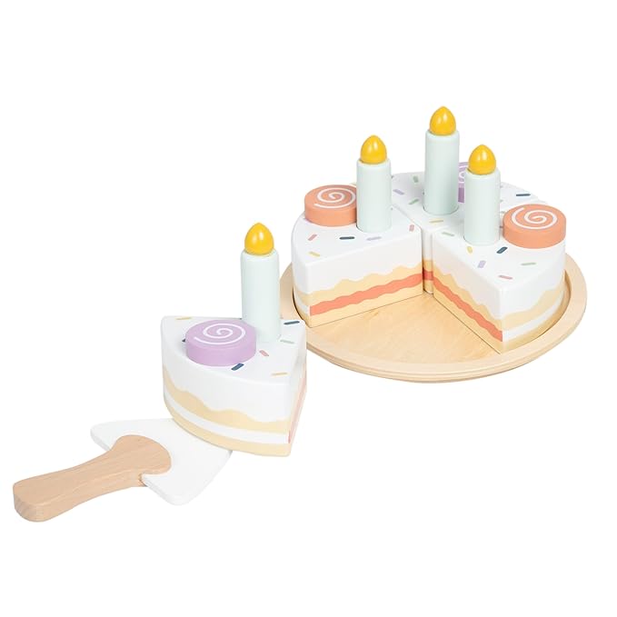 Pearhead Celebration Montessori Birthday Cake Toy Set, Wooden Play Toys for Developmental Learning, Play Kitchen Sets for Toddlers Ages 3+ Years, Pretend Play Food Sets, 14 Piece Wooden Play Toy Set