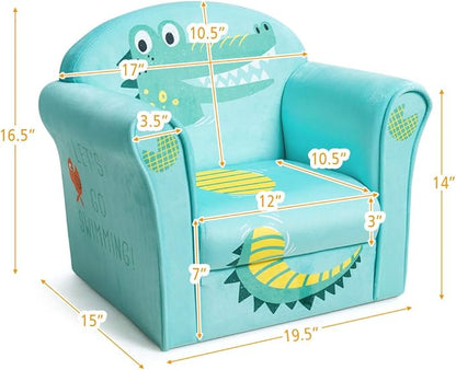 Costzon Kids Couch, Children's Sofa Armrest Chair with Pattern, Toddler Furniture w/Sturdy Wood Construction, Preschool, Lightweight Kids Couch Sofa Chair for Aged 1-5 Boys & Girls Gifts, Crocodile