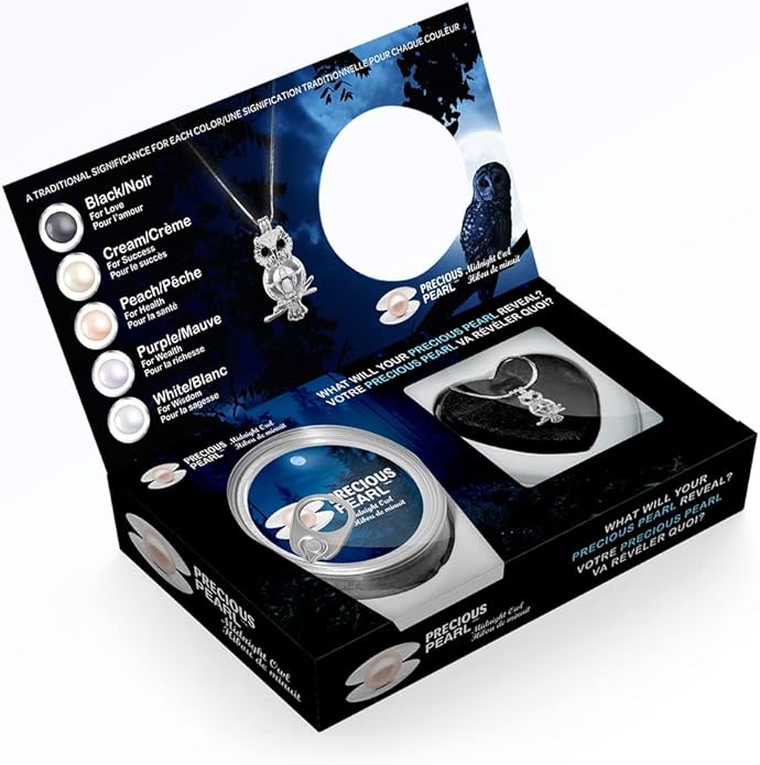 My Inspirations Precious Pearl Pearl in Oyster Kit, Mysterious Pearl Gift Set, DIY Necklace Making Kit, Elegant Pendant with 20" Chain, Rhodium Plated, Great Gift for Any Occasion, Owl