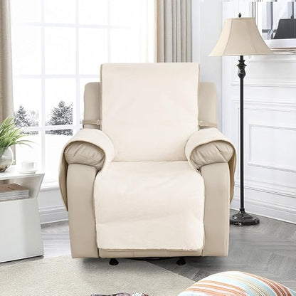 RBSC Home Waterproof Faux Fur Recliner Covers - Ivory Antislip Recliner Chair Slipcover Faux Rabbit Plush Furniture Protector with Elastic Straps for Kids, Dogs, Pets