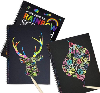 Scratch Art Notebooks 3 Pack 10.2 x 7.5 inches Rainbow Magic Scratch Off Paper Set Drawing Arts Crafts Black Scratch Books for Kids' Birthday Gifts Party Favors Christmas Presents (PRB330)