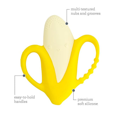 Infantino Lil' Nibbles Textured Silicone Baby Teether - Sensory Exploration and Teething Relief with Easy to Hold Handles, Yellow Banana, 0+ Months