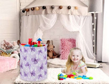 Kids Laundry Hamper,Butterfly Laundry Basket Collapsible Girls Storage Baskets for Home Decor,Office,Toy Organizer,(Purple Butterfly