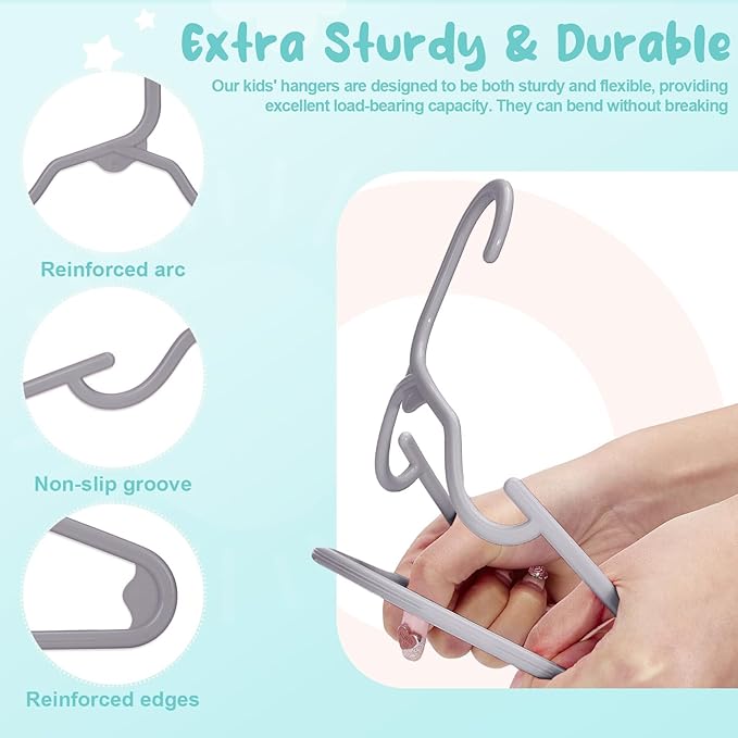 HOUSE DAY Premium Baby Hangers 60 Pack, 11 Inch Kids Plastic Hangers Grey, Slim Childrens Hangers for Infant, Toddler, and Child Clothes, Durable Baby Clothes Hangers for Closet