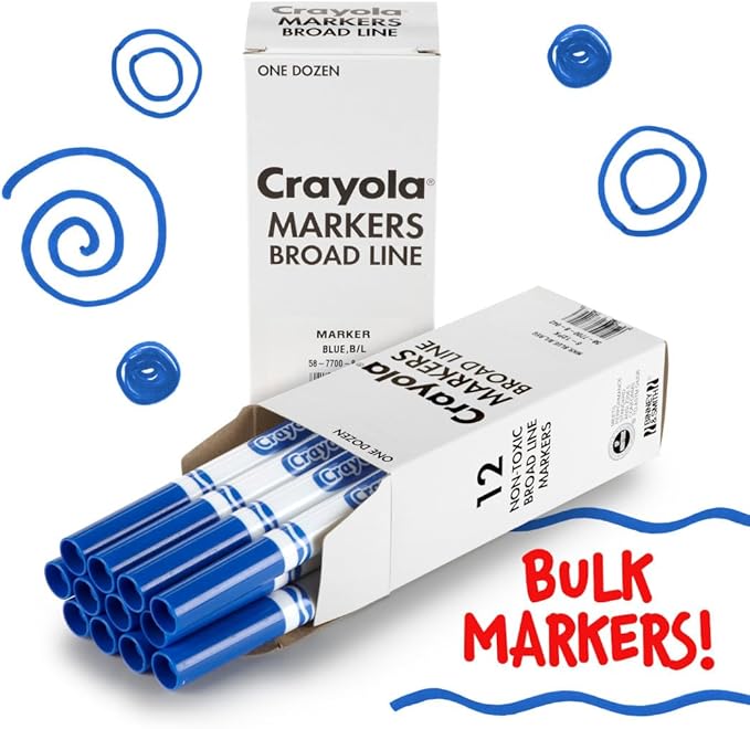 Crayola Washable Markers - Blue (12ct), Kids Broad Line Markers, Bulk Markers for Classrooms & Teachers