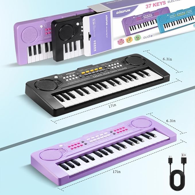 Keyboard Piano for Kids, BIGFUN 37 Keys Toddler Piano Multifunction Music Educational Instrument Toy, Electronic Kids Keyboard Set for 3-7 Year Old Girls and Boys (2PCS, Purple + Black)
