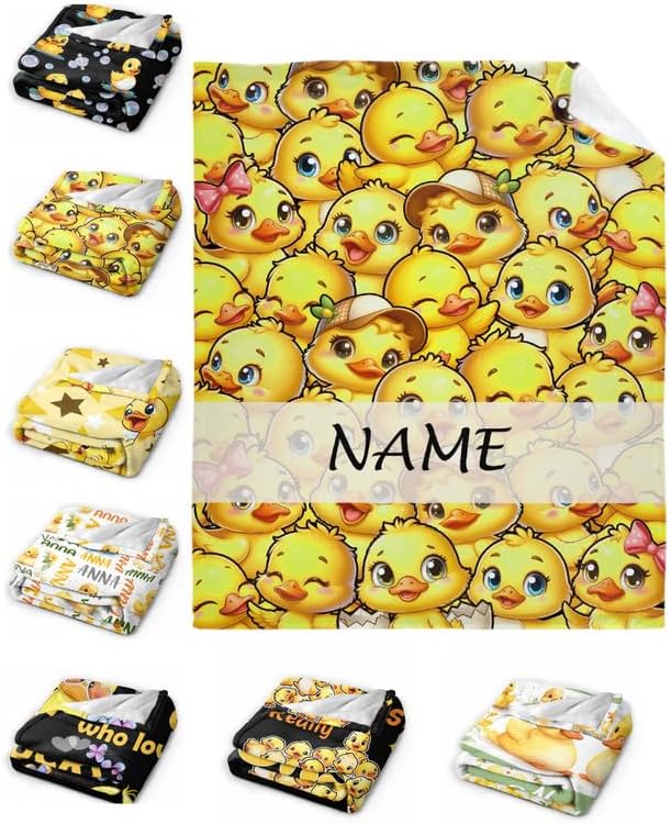 Custom Name Ducks Adult duck Blanket Kids Funny Blanket Suitable for Bedroom Living Room bed sofa Crib Couch Chair outdoor All Season Items That Yellow Duck Lovers Will Love 80"x60"for Adult
