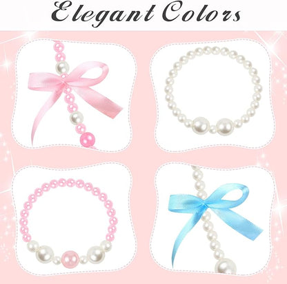 Batiyeer 12 Set Tea Party Favors for Girls Beaded Necklace Beads Bracelet Princess Pretend Jewelry Costume Set Necklace Pearls Jewelry with Pink Velvet Pouch for Birthday Cosplay Role Play Filler