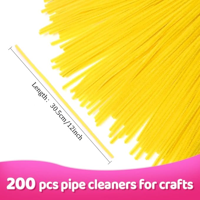 Praisebank Pipe Cleaners for Crafts (200pcs in Yellow), 12 inch Long Pipe Cleaners, Yellow Pipe Cleaners.