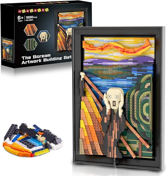 HOGOKIDS The Scream Artwork Building Set - 3D Wall Art Building Kit for Home Office Décor Display Framed DIY Painting Building Blocks Creative Activity for Teens Adults Ideas Birthday Gift - 1800 PCS