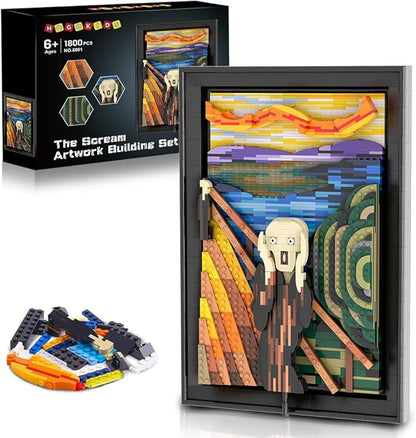 HOGOKIDS The Scream Artwork Building Set - 3D Wall Art Building Kit for Home Office Décor Display Framed DIY Painting Building Blocks Creative Activity for Teens Adults Ideas Birthday Gift - 1800 PCS