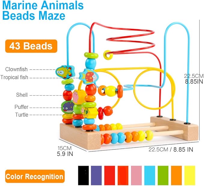 Timy First Bead Maze Roller Coaster Wooden Educational Circle Toy for Toddlers