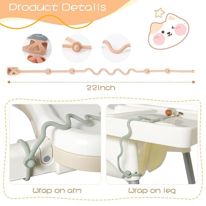 Baby Spoons Self Feeding 6 Month,SMAutoLife Toddler Utensils Holder Strap Food Grade Silicone Keep Fork and Spoon Off The Floor Great for Kids,Hook On High Chair(Apricot)