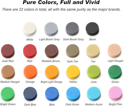 Feleph Custom 1×1 Round Flat Tiles 2200PCS Bricks MOC Parts and Pieces, 22 Colors Bulk Studs Building Accessories for Smooth Surface, Mosaics and Pixel Art Toy Dots Compatible with Major Brands 98138