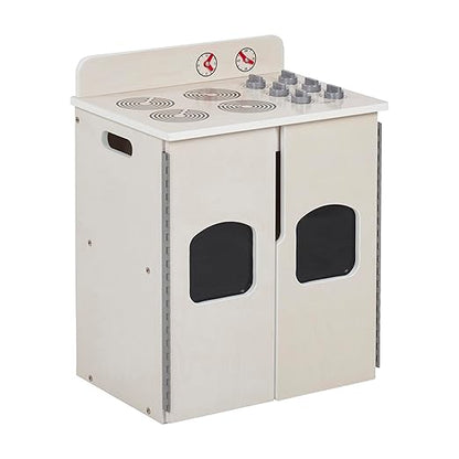 ECR4Kids Play Kitchen Stove, Wooden Playset, White Wash