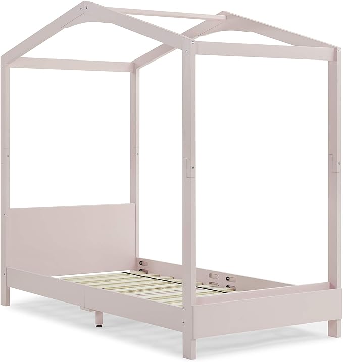 Delta Children Poppy House Wood Twin Bed, Platform Bed - No Box Spring Needed, Blush Pink