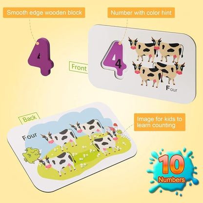 Coogam Numbers and Alphabets Flash Cards Set - ABC Wooden Letters and Numbers Animal Pattern Board Matching Puzzle Game Montessori Educational Learning Toys Gift for Preschool Kids Age 3 4 5 Years